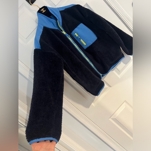 J. Crew Superplush sherpa full-zip jacket Size S color block Navy Blue Green - Picture 9 of 14